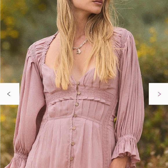 Free People Magdalia Maxi Dress Pale Mauve Long Sleeve Crochet Lace - Picture 2 of 9